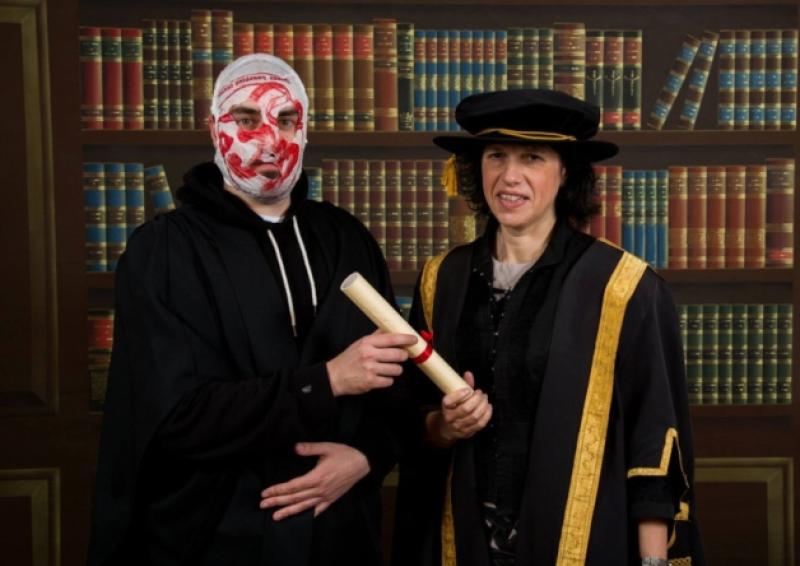 President of LIT, Dr. Maria Hinfelaar, awarding Blindboy Boatclub with his MA in Social Practice and the Creative Environment