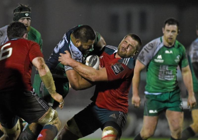 Munster's CJ Stander tackles Connacht's Rodney Ah You in their Guinness PRO12 clash at the Sportsgrond on New Year's Day