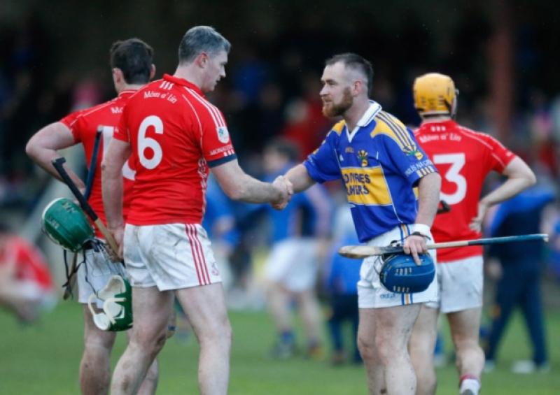 Monaleen's Brian Geary congratulates Pallasgreen's Wayne McCarthy after the Limerick IHC final in Bruff