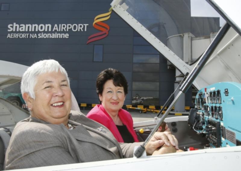 Ready for takeoff: Margaret O'Shaughnessy director of the Foynes Flying Boat Museum, and Rose Hynes, chairman of Shannon Airport, at the launch of the The Foynes/Shannon 75th Anniversary Airshow