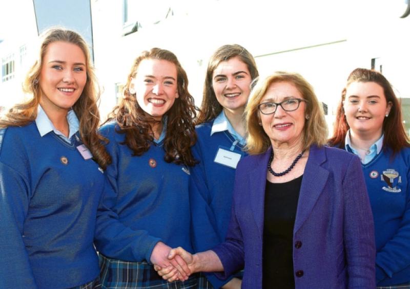 Minister Jan O'Sullivan with Student Council members Charlotte Collins, Aisling Scanlon, Niamh Healy and Katelyn Broderick at the official opening of Colaiste Ide agus Iosef