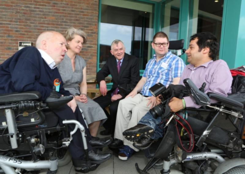 Joe Mooney, CEO, Muscular Dystrophy Ireland, Dr Rosie Gowran, Clinical Therapies UL and Forum organiser,  UL President Prof Don Barry, Padraic Hayes, Sales & Marketing manager Care About You ltd and Arum Asun, Irish Wheelchair Association, Galway at the UL forum. Picture Liam Burke/Press 22