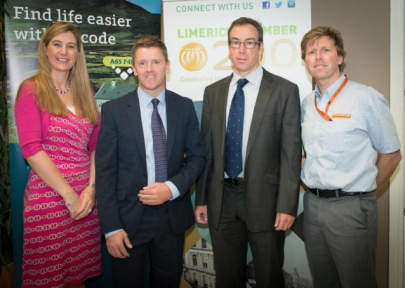 Pictured at a special Limerick Chamber breakfast information event on Eircode were, from left to right: Maura McMahon, Limerick Chamber, Alan Dignam, commercial manager at Eircode, Michael Keane, Mary Immaculate College, and Fergal Jordan of Castletroy Cabs, which is to put the system in place shortly