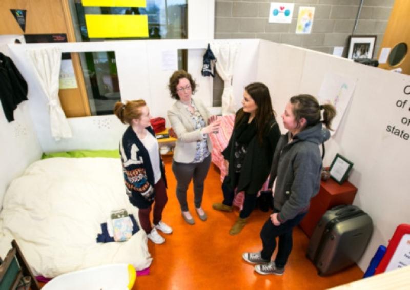 At the Invisible Children installation at MIC were Deirdre O'Rourke, with current B.Ed. students Niamh Gilligan, Siobhan Kelly and Eilis McCarthy. Picture: Brian Gavin, Press 22
