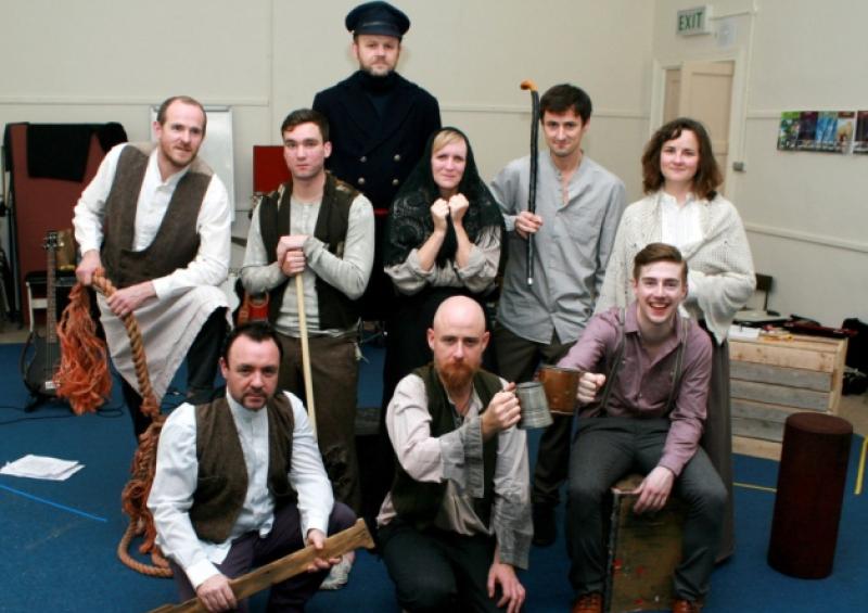 The cast of The Unlucky Cabin Boy in rehearsal, including Susannah De Wrixon, Damien Devaney, Enda Kilroy and Kevin Shackleton, plus Jamie ONeill, James Blake (front left and middle) and David and Ann Blake (back right) of the Brad Pitt Light Orchestra. The play opens in the Lime Tree next Wednesday, November 5. Picture: Adrian Butler