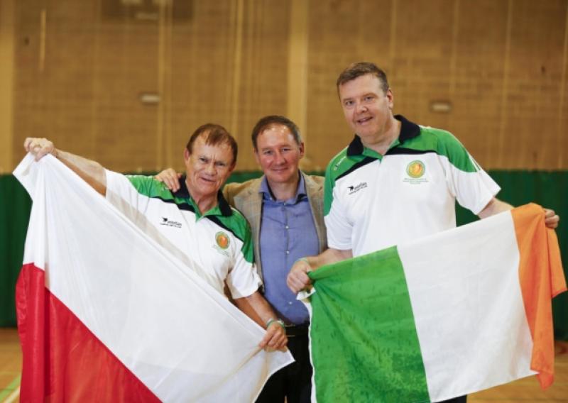 Two of Limericks representatives on Transplant Team Ireland, John Loftus and Richard Costello, with Dublin senior football manager Jim Gavin who gave a motivational talk to the athletes ahead of the European Transplant and Dialysis Championships