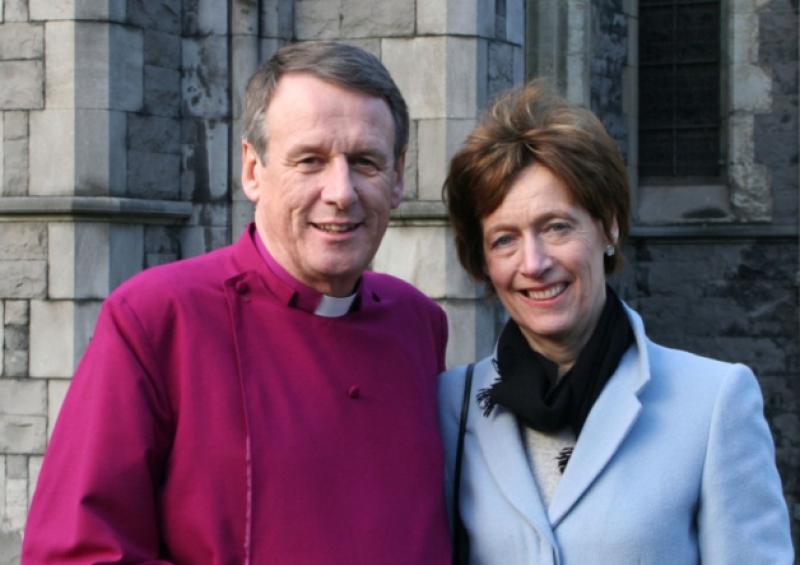 The newly consecrated Bishop of Limerick, Dr Kenneth Kearon with his wife Jennifer outside Christ Church Cathedral, Dublin