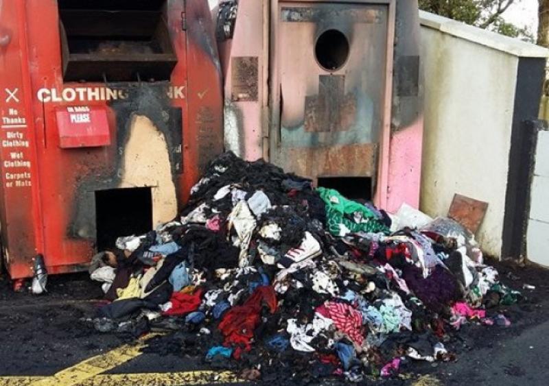 Burnt-out: the damage caused to the clothes banks in Kilfinane
