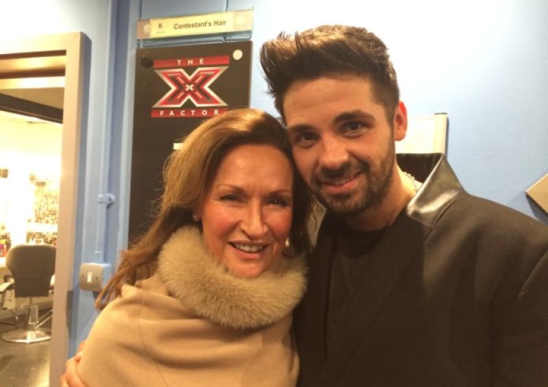 Celia Holman-Lee pictured backstage at the X Factor with finalist Ben Haenow