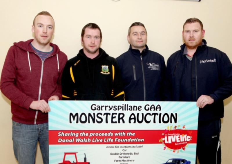 Stephen Meade, Donie Ryan, TJ Ryan and Darren Hayes, Knocklong at the launch of the Garryspillane GAA Club monster auction. Picture: Dave Gaynor