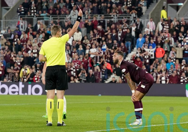 Ten-man Hearts crash out of Europa League after Jorge Grant’s red card