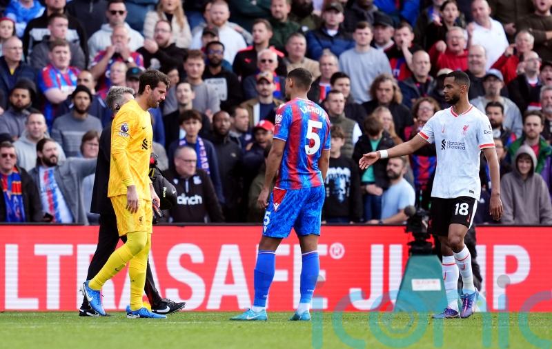 Liverpool’s Alisson set to be out ‘for a few weeks’ with latest hamstring issue