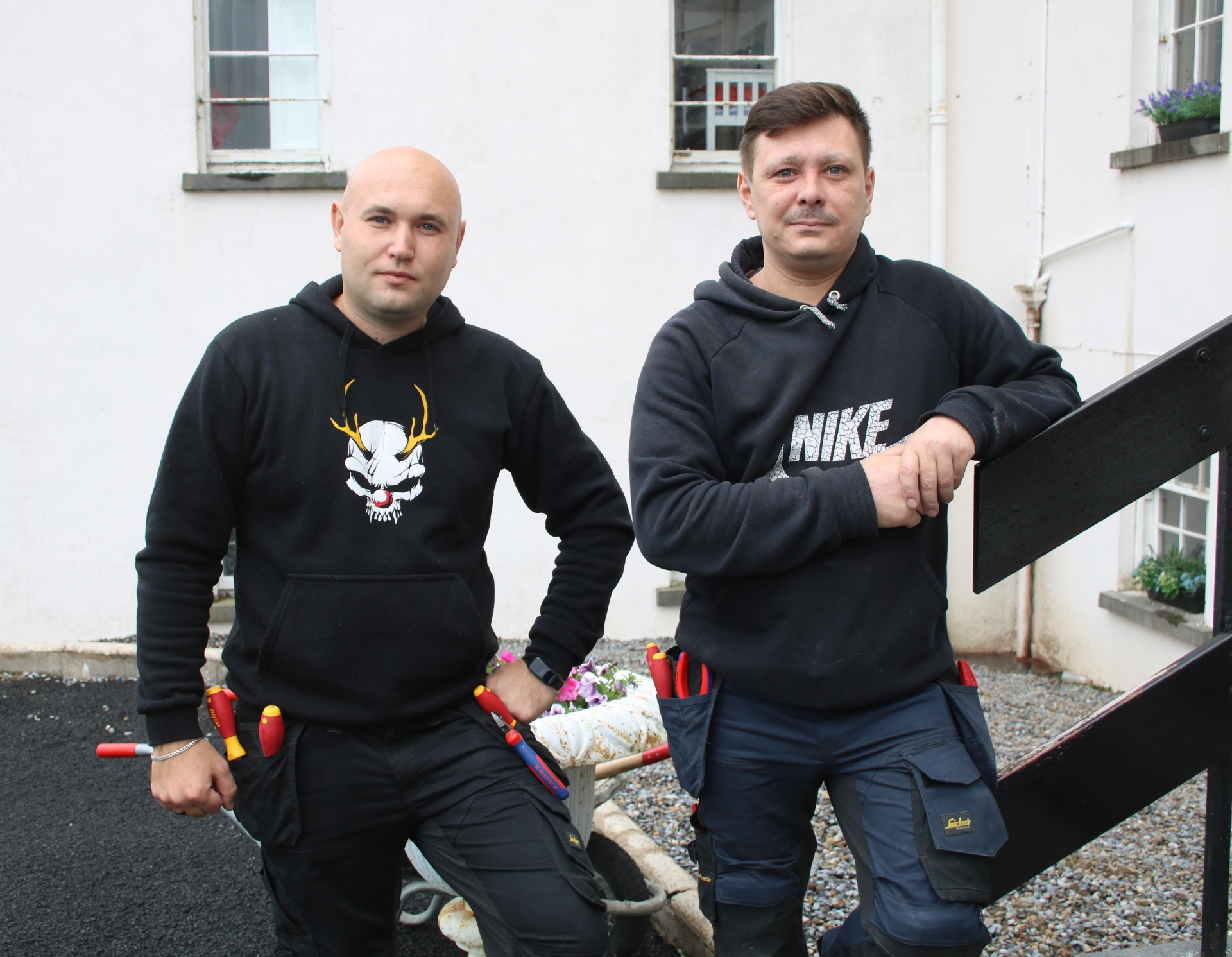 Ukrainian handymen working on the centre, Alex Syrotiuk and Roman Yaroshenko | PICTURE: Adrian Butler